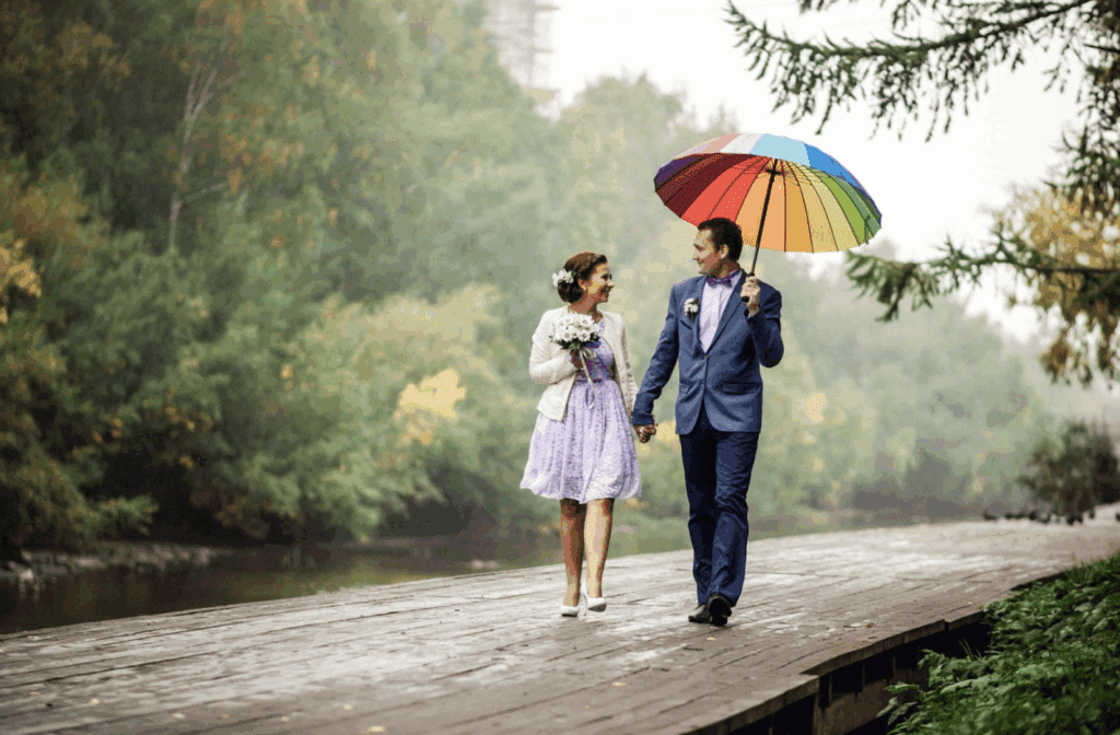 Umbrellas for rainy wedding 
